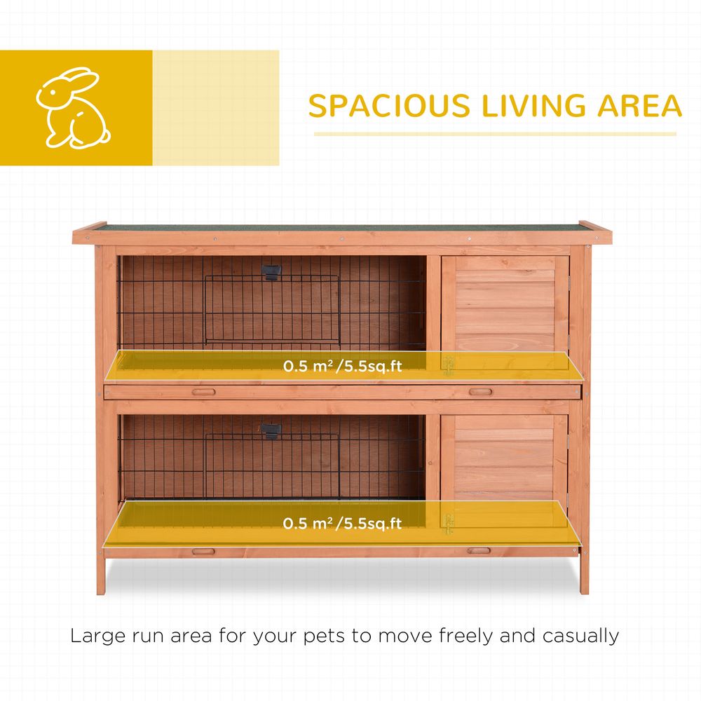 Rabbit Hutch Outdoor Guinea Hutch Bunny Cage with No-Leak Trays, Divider, 136 x 50 x 93cm, Orange