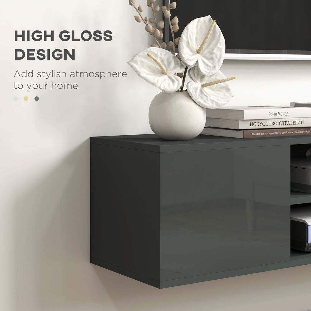 Floating TV Unit for 60" TVs W/ Shelves and Cabinets, Grey