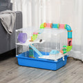 Hamster Cage with Tubes Tunnel 3 Level Rodent House with Exercise Wheel, Water Bottle, Food Dish, Ramp, Hut 59 x 36 x 47 cm- Blue