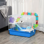 Hamster Cage with Tubes Tunnel 3 Level Rodent House with Exercise Wheel, Water Bottle, Food Dish, Ramp, Hut 59 x 36 x 47 cm- Blue