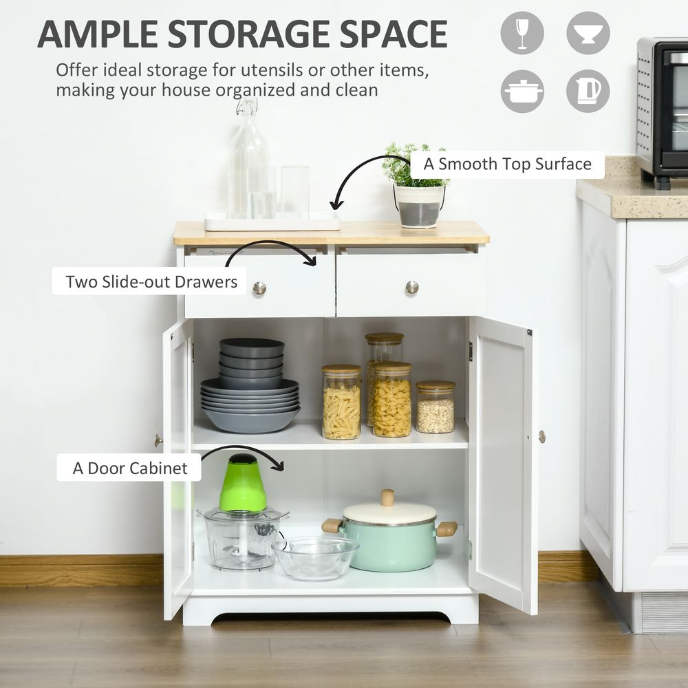 Kitchen Floor Cabinet Side Storage Cupboard Multi-use Sideboard Table with Solid Wood Top, Adjustable Shelf,Drawer for Dining Room, Living Room,Hallway