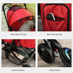 Dog Stroller, Pet Stroller, Foldable Dog Cat Travel Pushchair with Reversible Handle, EVA Wheels, Brake, Basket, Adjustable Canopy, Safety Leash, for Small Dogs, Red