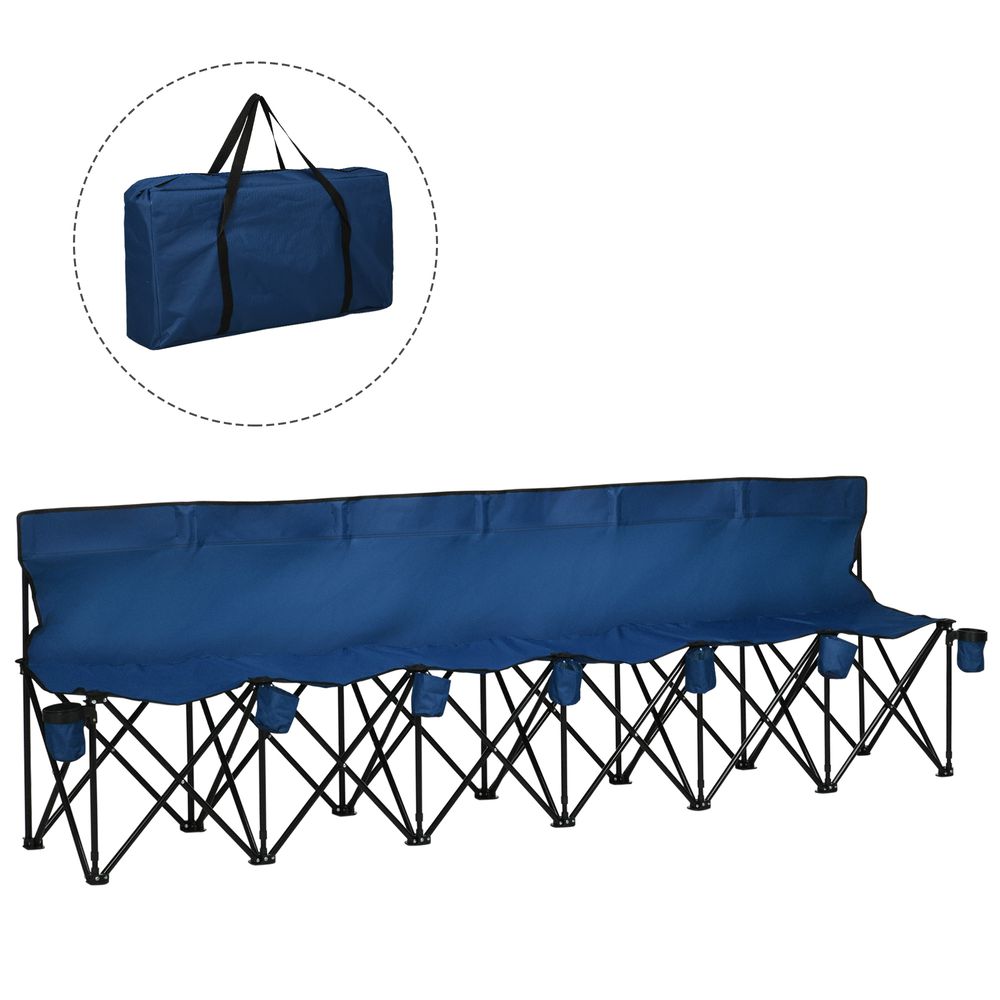 6 Seat Folding Bench - Multi Deck Chair - Cup Holder Camping Steel Blue