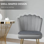Velvet-Feel Shell Luxe Accent Chair, Glam Vanity Chair Makeup Seat, Home Bedroom Lounge with Metal Legs Comfort Padding, Grey