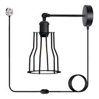 Black Vintage Industrial Light Plug in Wire cage E27 Wall Lamp~5059