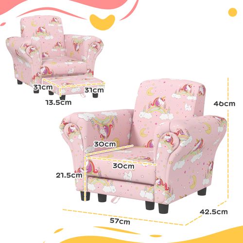 2 Piece Kids Sofa Set with Unicorn Design, for Nursery