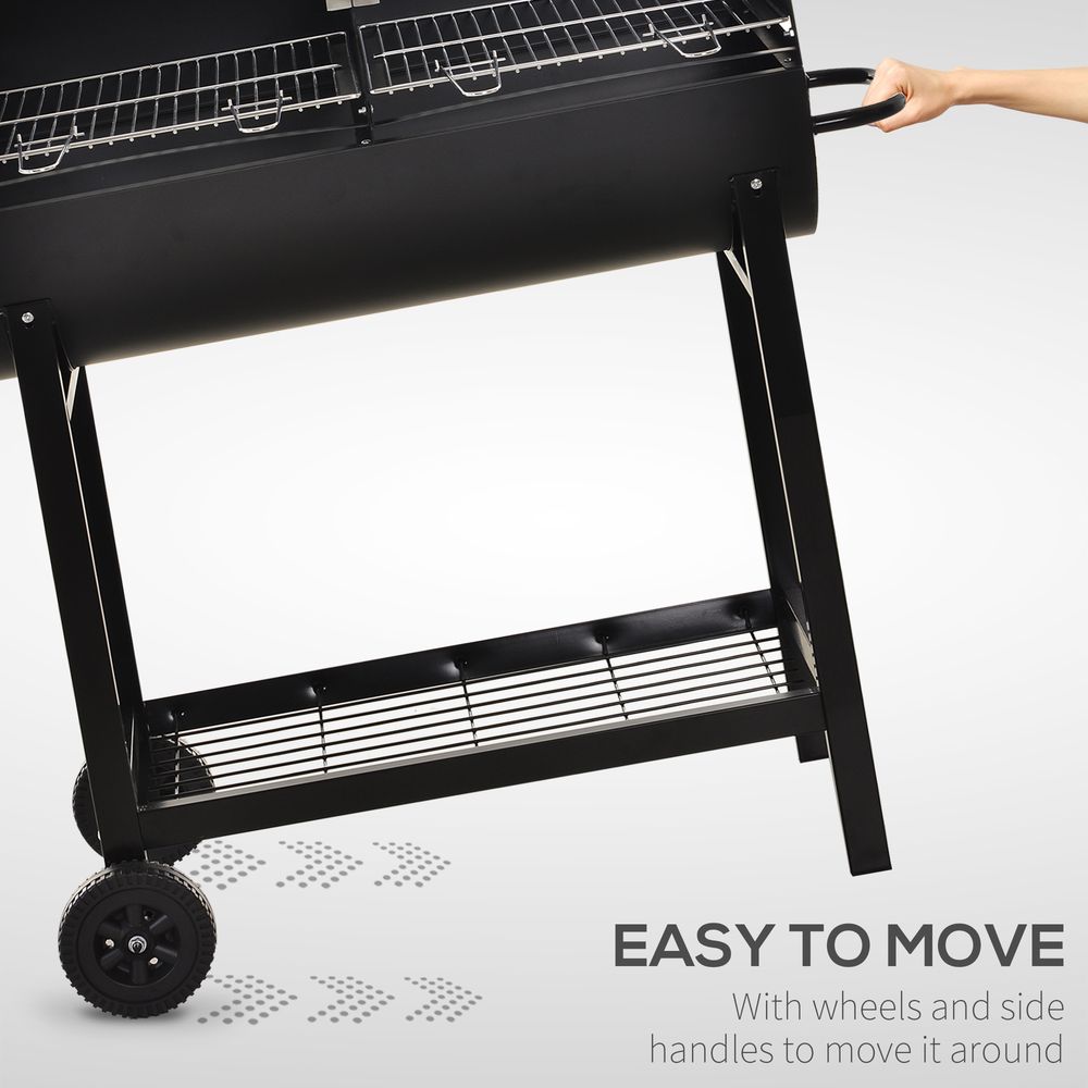 Steel 2-Grill Charcoal BBQ w/ Wheels - Black