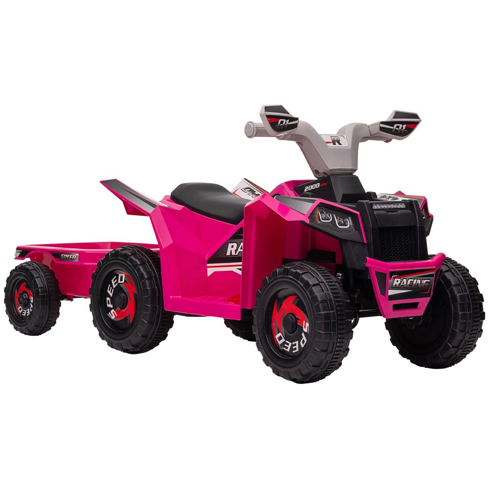 Pink Electric Quad Bike for 18-36 Months with Trailer - and Easy Assembly