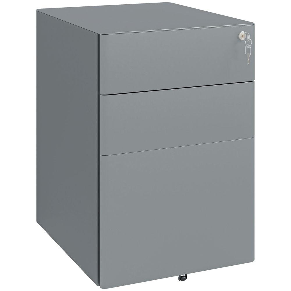 3 Drawer Metal Filing Cabinet - Lockable, Compact, Grey - Quality Storage Solution
