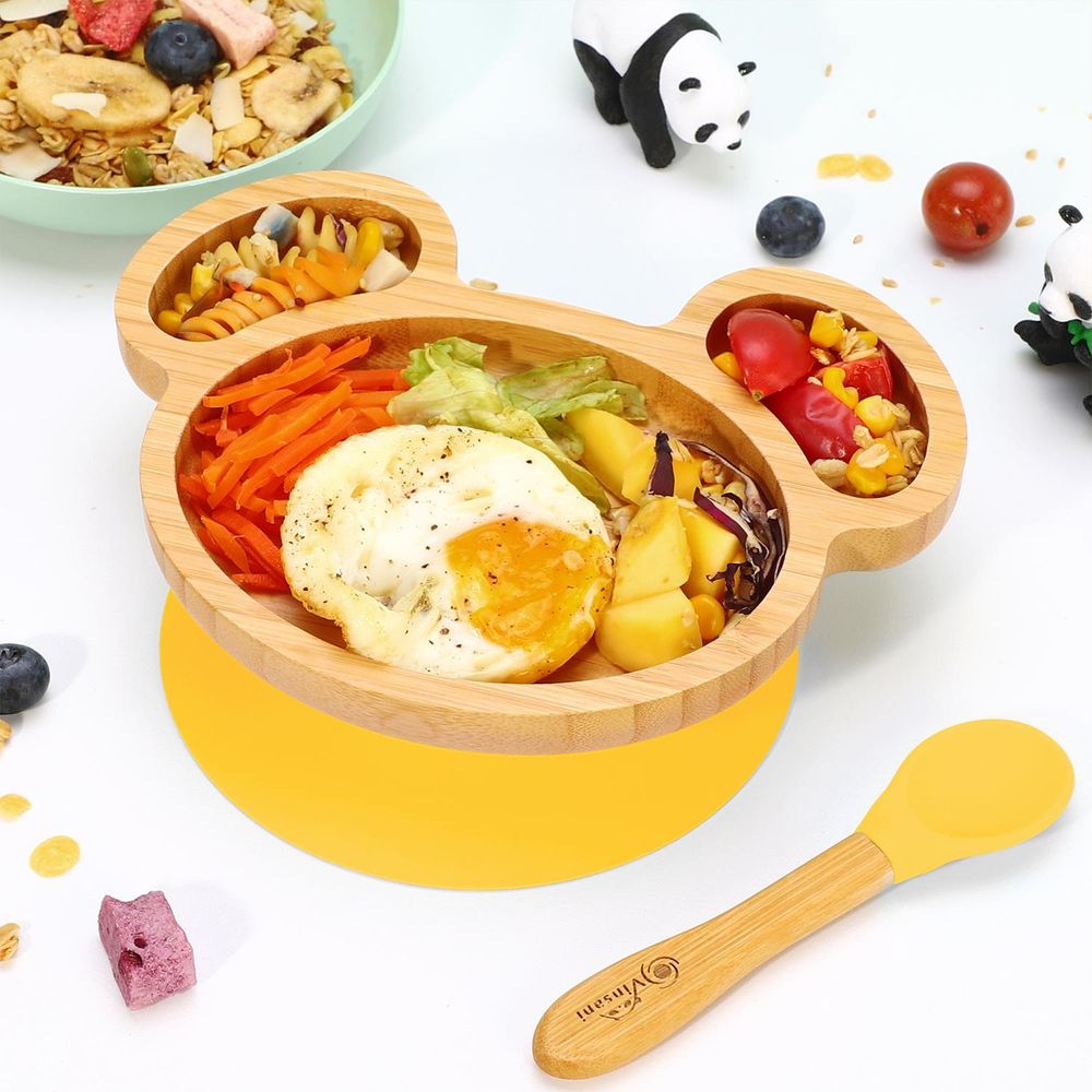 Mouse Bamboo Plate & Spoon Set Yellow