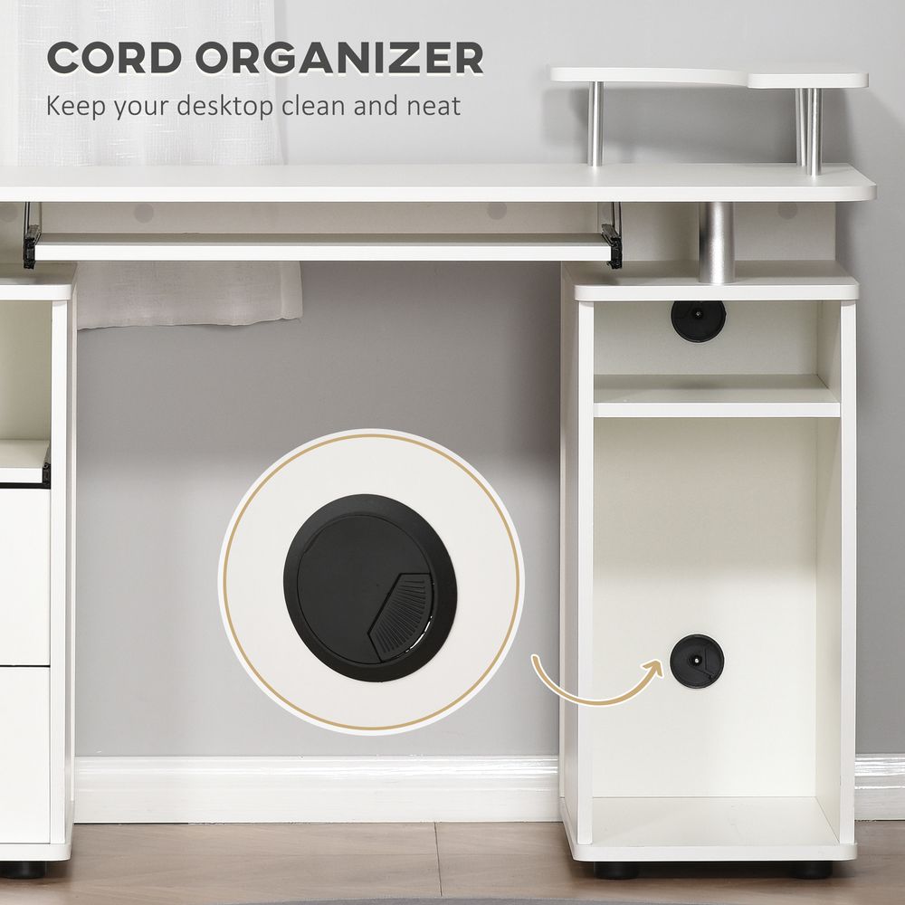 Modern White Computer Office Desk Workstation with Keyboard Tray and Drawer