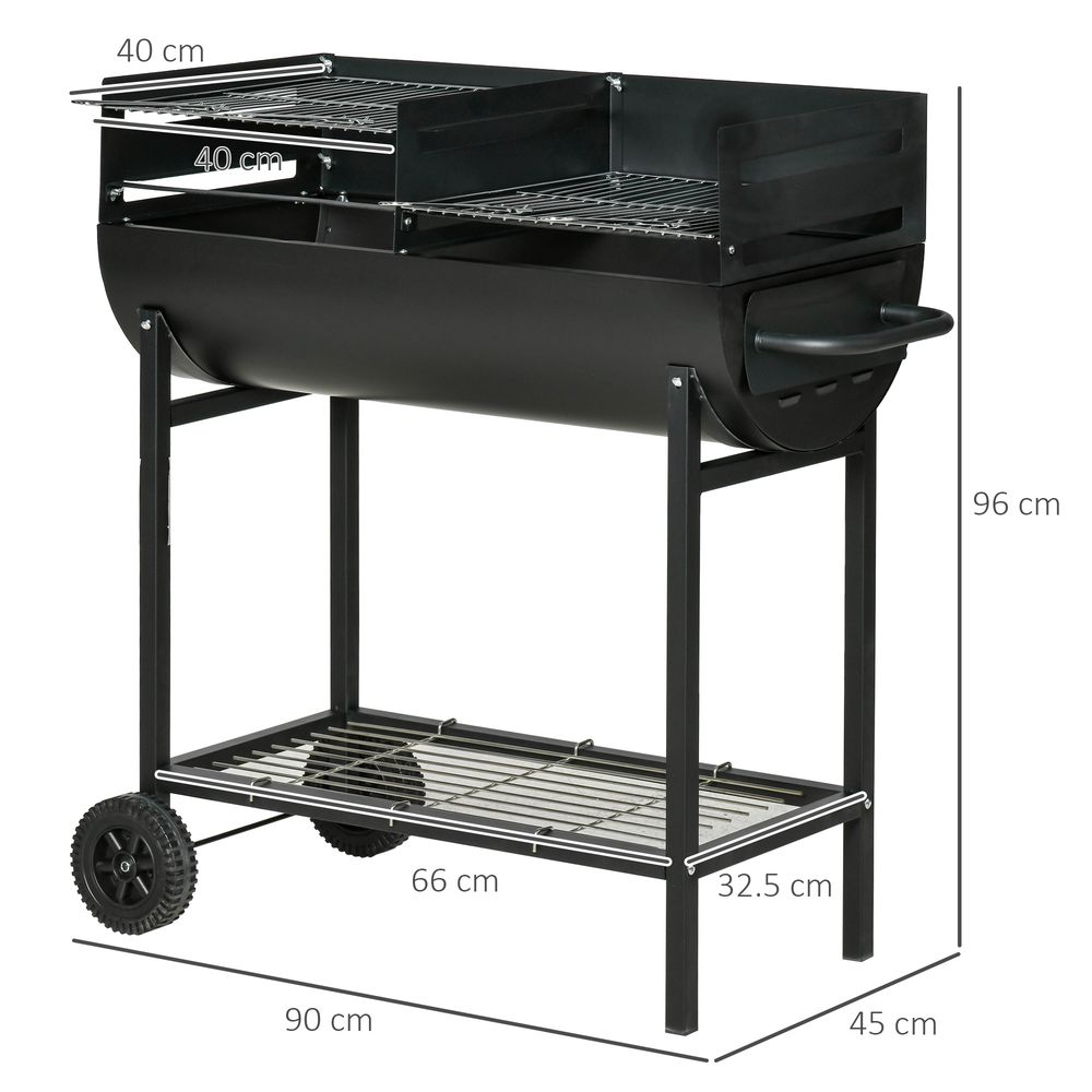 Steel 2-Grill Charcoal BBQ w/ Wheels - Black
