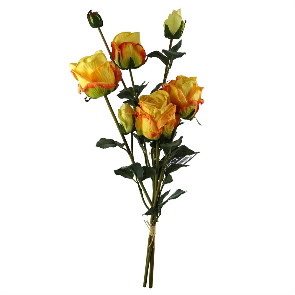 65cm Yellow Rose Geometric Glass Vase - Artificial Flower Arrangement
