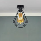 Vintage Wire Cage Ceiling Light Metal Round Ceiling Rose E27 Light Fitting 60W Lighting Bulb Holder