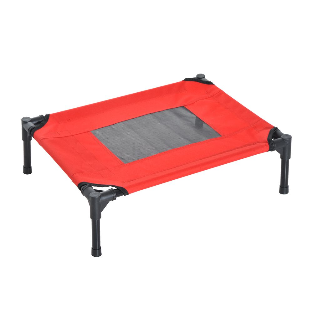 Elevated Pet Bed Portable Camping Raised Dog Bed w/ Metal Frame Black and Red (Small)