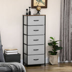 5 Drawer Fabric Chest - Wooden Top - Grey