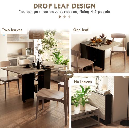 Drop Leaf Dining Table Folding Desk w/ 2 wheels Storage Shelves - Mobile