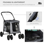 One-click Foldable Pet Stroller w/ Mesh Windows, for Small Pets - Grey