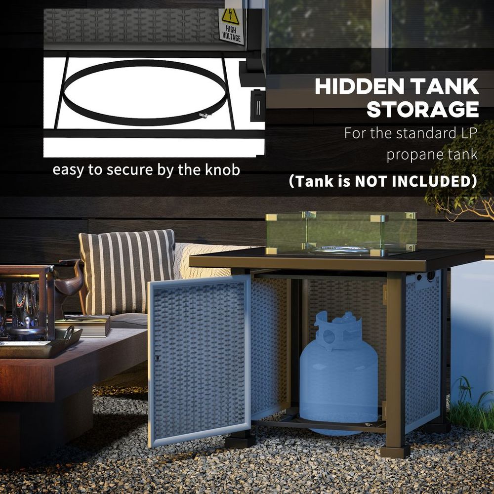 Outdoor Gas Fire Pit Table w/ Wind Screen & Glass Beads, Grey - 50,000 BTU Propane Burner