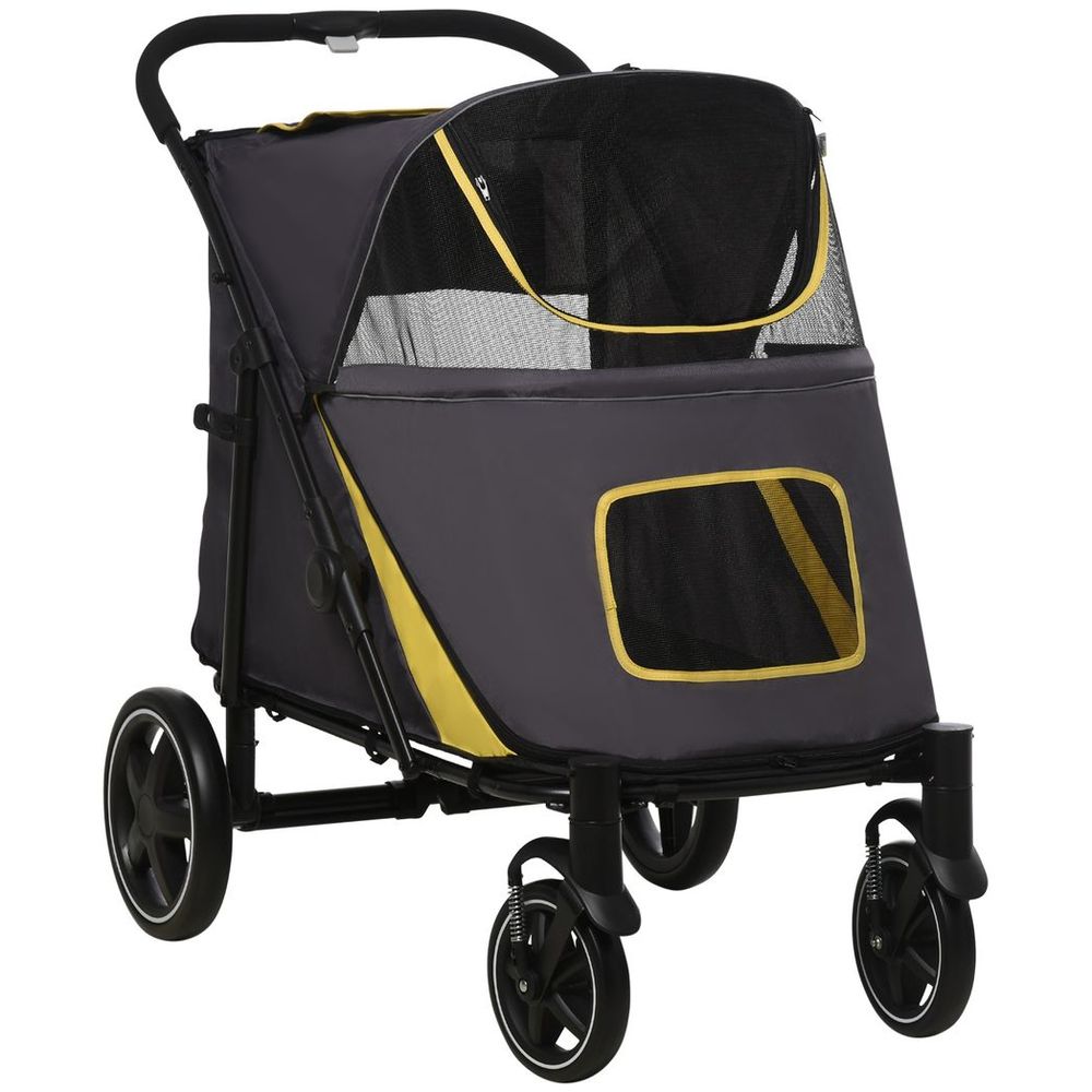Foldable Dog Carriage w/ Universal Wheels, Shock Absorber - Grey