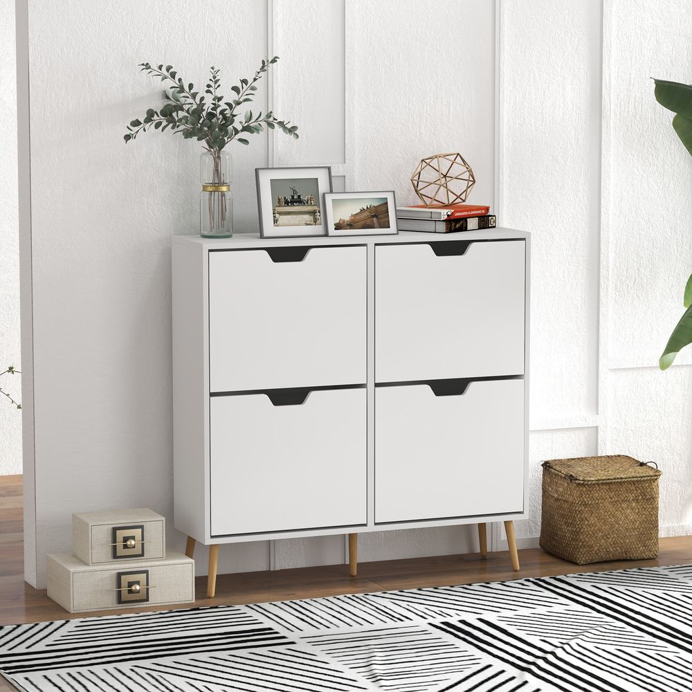 Shoe Storage Cabinet with 4 Flip Drawers for 16 Pairs of Shoes, White