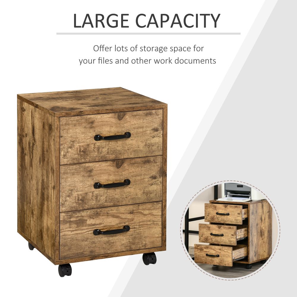 Mobile File Cabinet with 3 Drawers, Under Desk Home Office Organizer, Rustic Brown