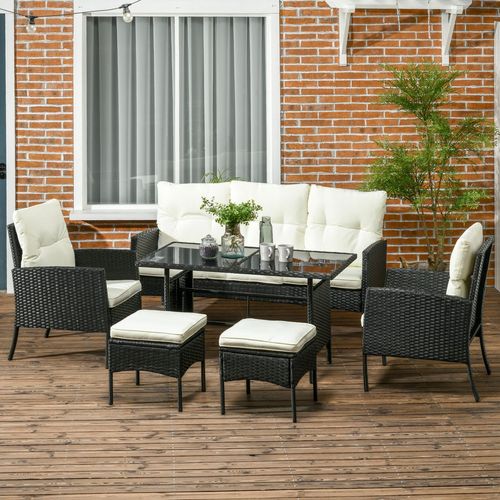 Rattan Garden Furniture Sofa Set, 2 Armchairs 2 Footstools Table White