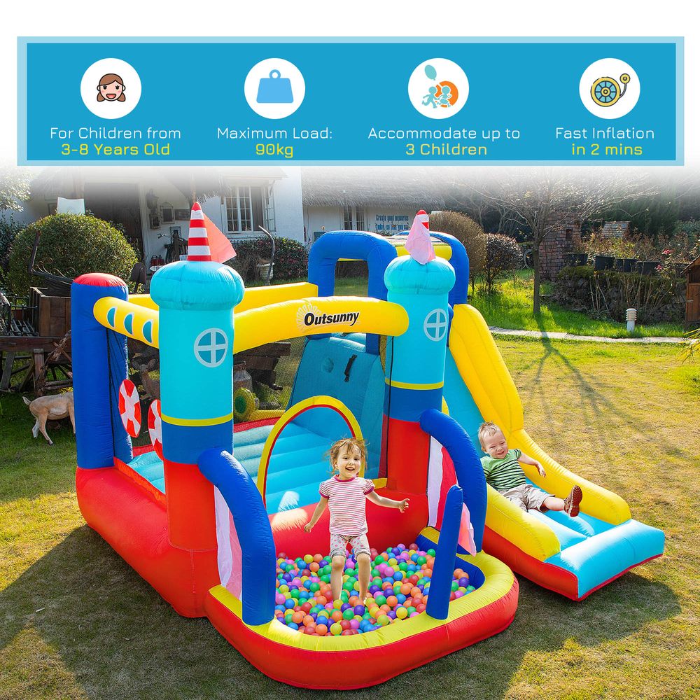 4 in 1 Kids Bouncy Castle Large Sailboat Style Inflatable House Slide Trampoline Water Pool Climbing Wall with Blower Carrybag for Kids Age 3-8, 2.65 x 2.6 x 2m