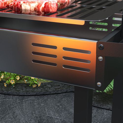 Charcoal Spit Roasting Machine w/ 3-Tier Grill Grate & Foldable Shelves