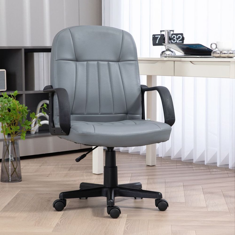 PU Leather Office Chair: Swivel, Mid-Back, Grey - for Stylish and Comfortable Working