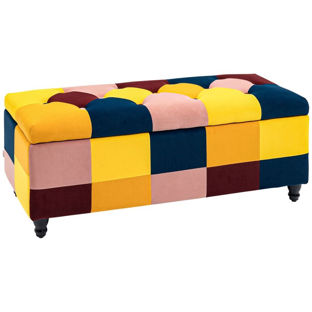 114x47x47cm Velvet Storage Ottoman - Button-tufted Footstool Box for Stylish and Organized Home