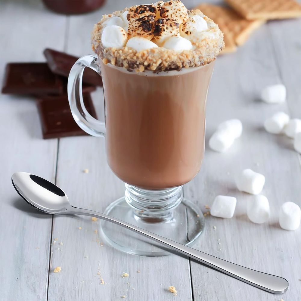 Exquisite Long Handle Latte Spoons - 12pcs SS, Mirror-Polished - Durable and Elegant