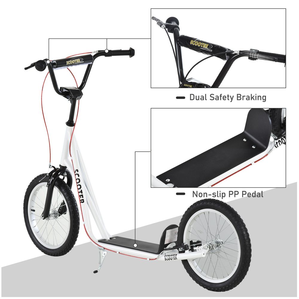 Kick Scooters for Kids with Adjustable Height, Anti-Slip Deck, Dual Brakes, Rubber Tyres, for Boys and Girls Aged 5+ Years Old - White