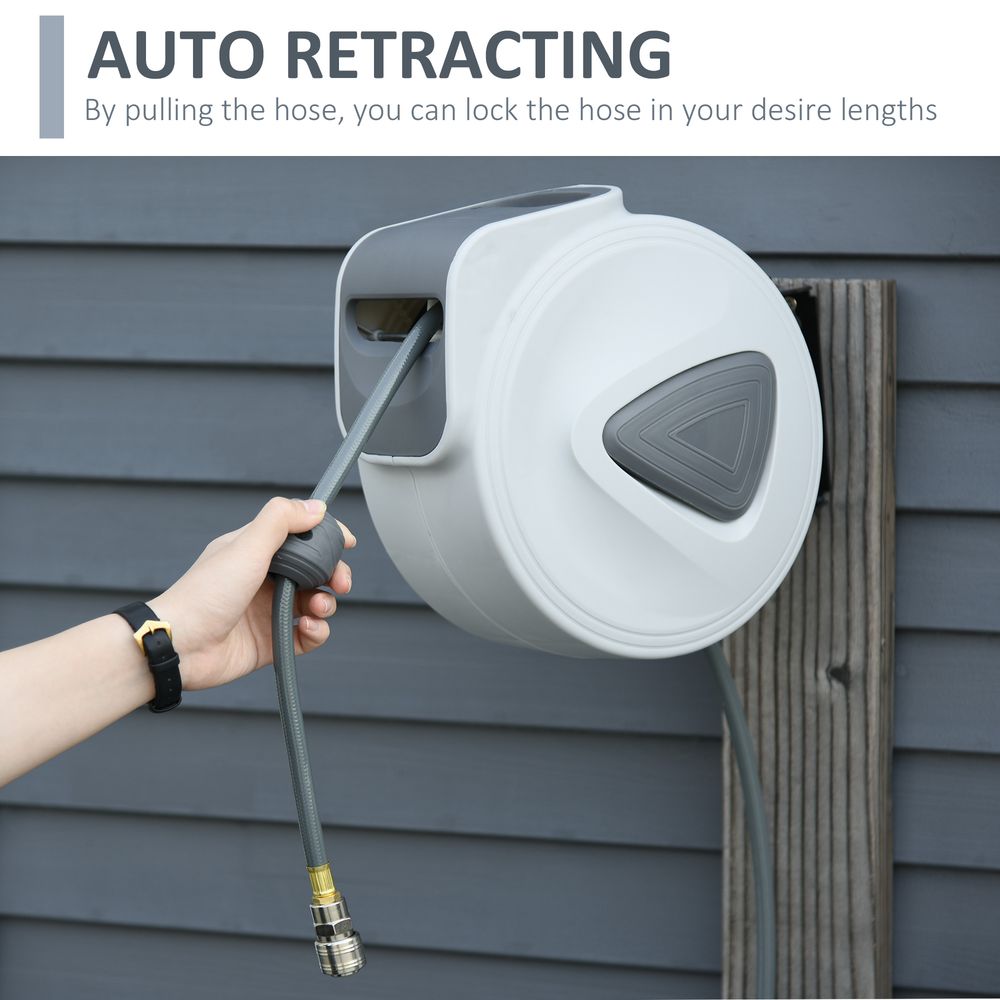 Retractable Air Hose Reel 15m+140cm (Hose Diameter 3/8" 9.5mm), Hose Connector 1/4" BSP, Wall Mount Auto Rewind Hose-Reel