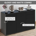 High Gloss Frame Sideboard, Side Cabinet, Push-Open Design with 2 Drawer for Living Room, Bedroom, Black