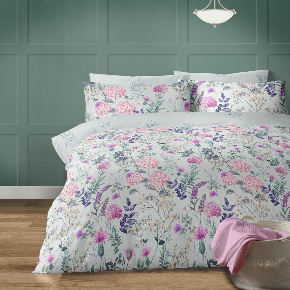 Harlow Duck Egg Floral Polycotton Duvet Cover Set King Bed
