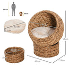 Luxury Wicker Cat House with Raised Bed - 42x33x52cm