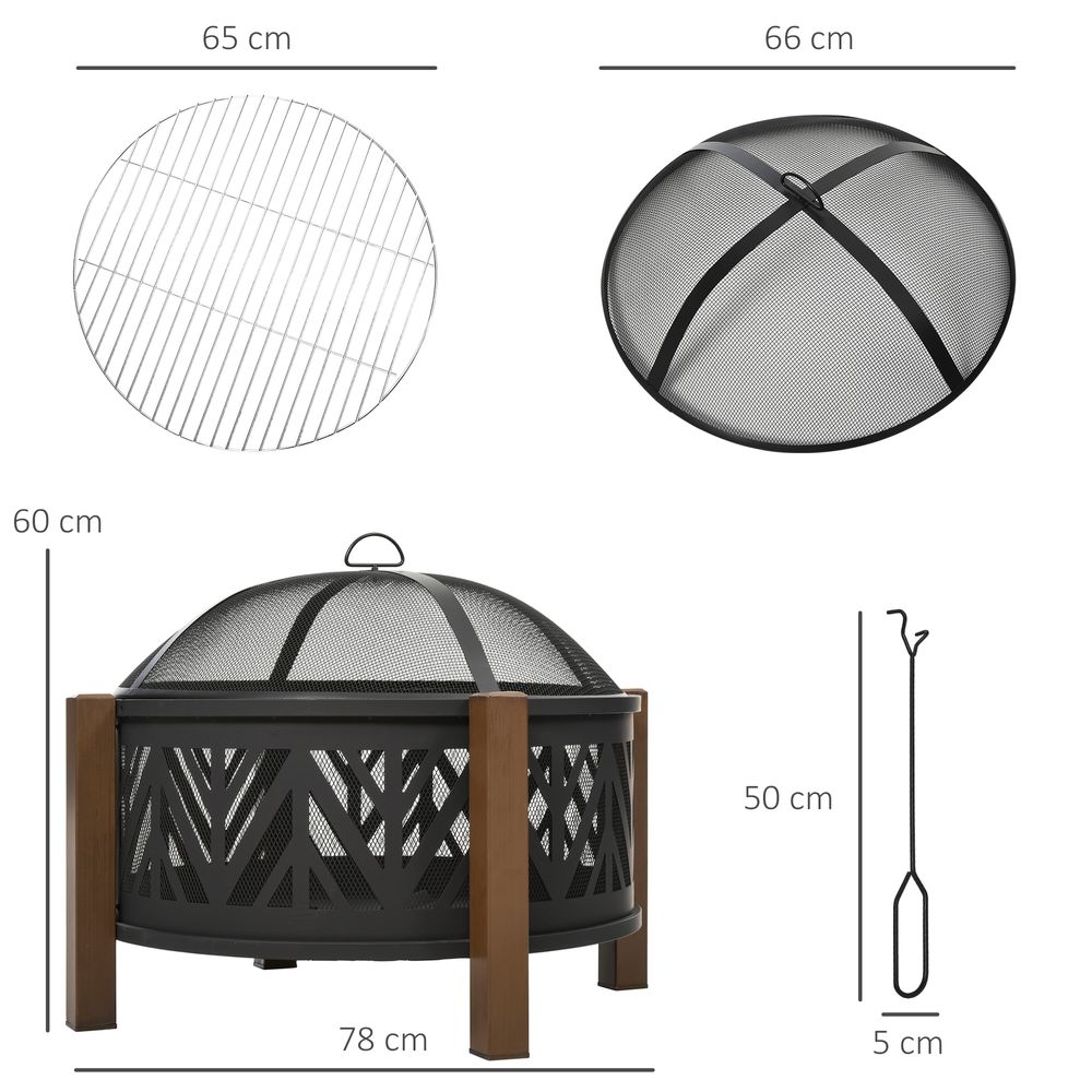 30" Outdoor Fire Pit Bowl with BBQ Grill Grate & Spark Screen Cover - Steel Construction