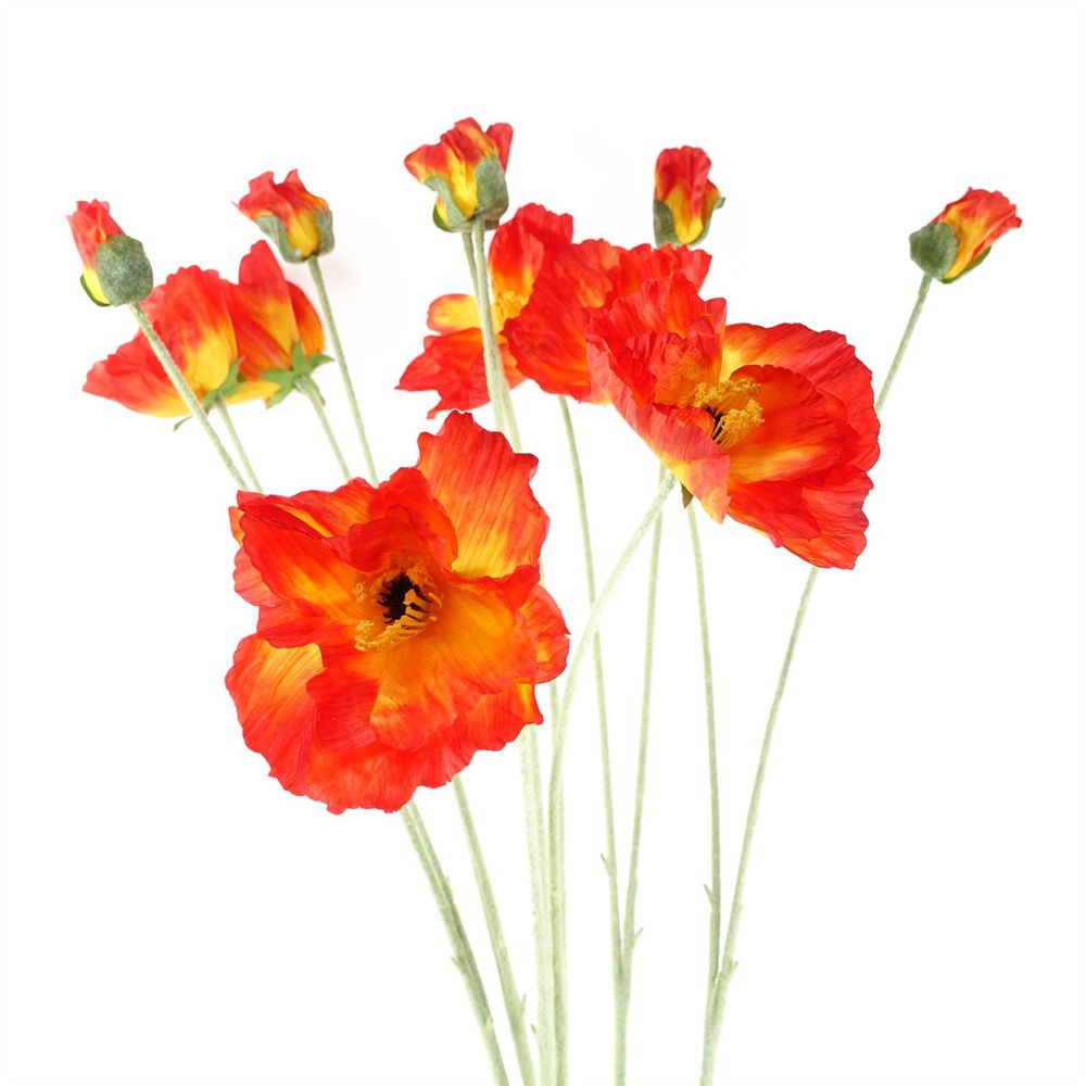 Pack of 6 x 100cm Artificial Poppy Stem - 2 Flowers with Each Detail