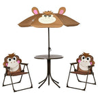 Kids Foldable Four-Piece Garden Set Table, Chairs, Umbrella
