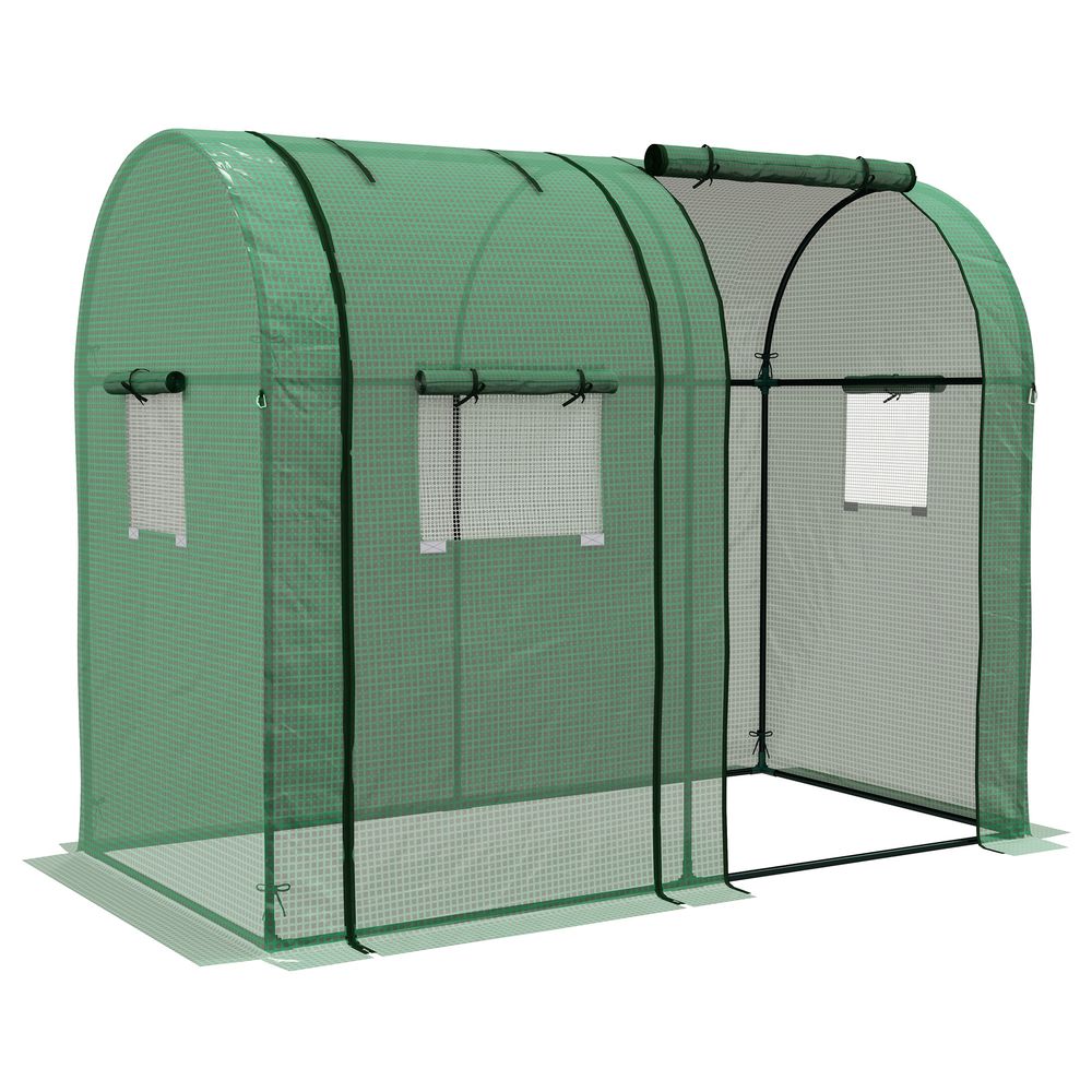 Tomato Greenhouse with 2 Roll-up Doors and 4 Mesh Windows, Green