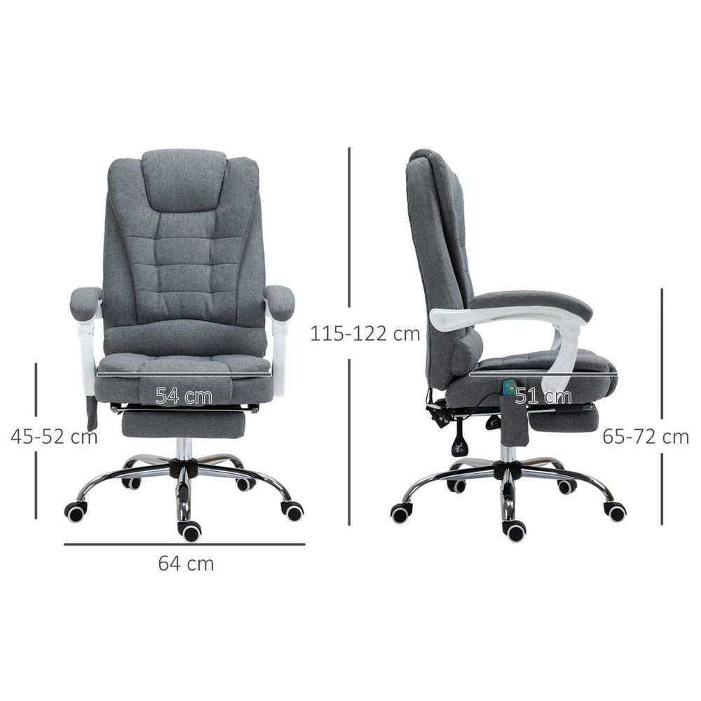 Vintage High Back Heated Massage Office Chair - 6 Vibration Points - Grey