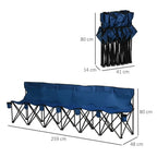 6 Seat Folding Bench - Multi Deck Chair - Cup Holder Camping Steel Blue