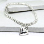 Puff Heart Silver Beaded Stretch Bracelet