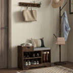 Upholstered Entryway Shoe Bench with Storage Drawer Open Shelf Brown