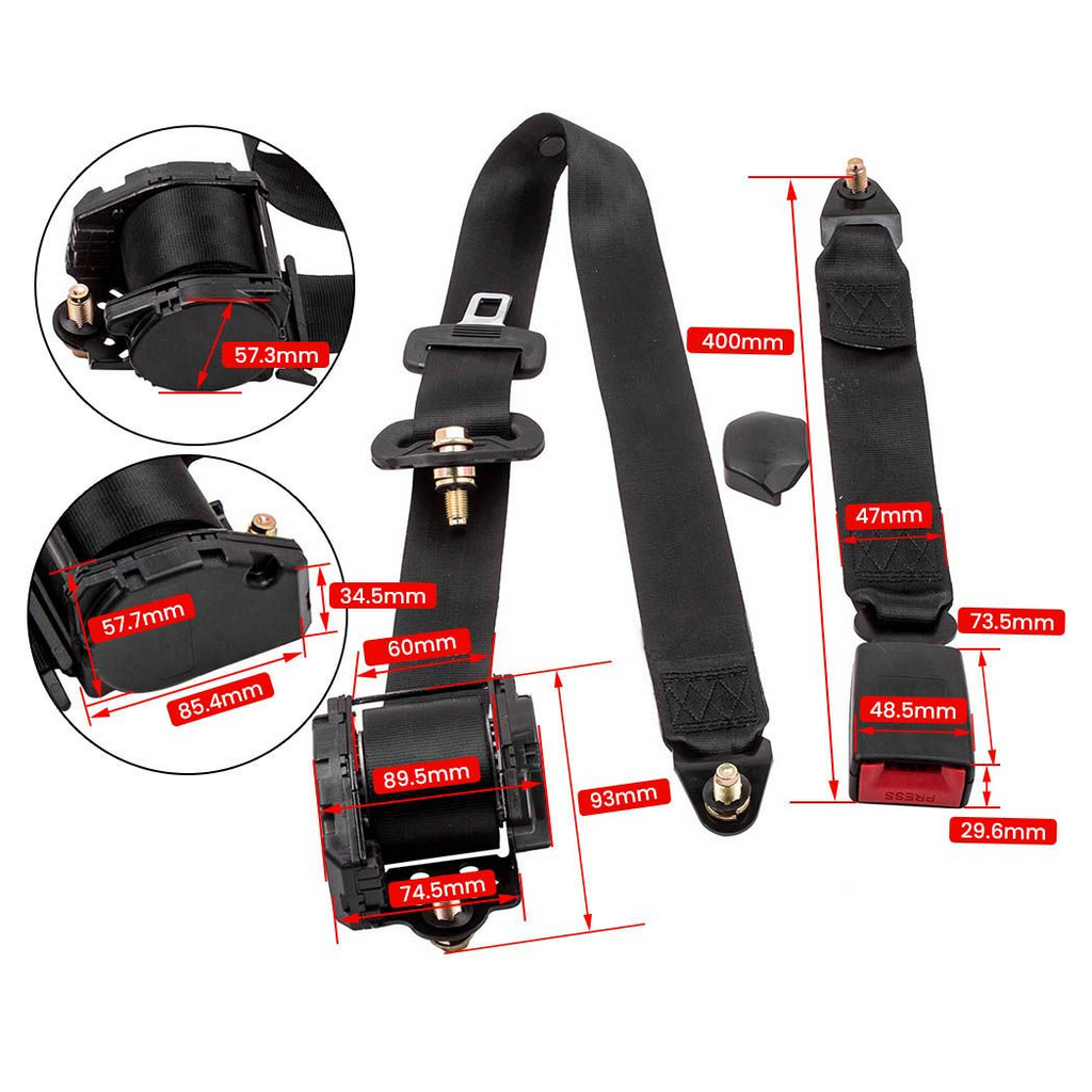 Retractable Adjustable Shoulder Seat Belt Universal 3 Point Safety Belts
