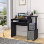 Black Computer Desk with Sliding Keyboard Tray & Storage Drawer - Unique Design