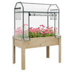 Wooden Raised Planter, Garden Bed with Greenhouse Cover and Bed Liner