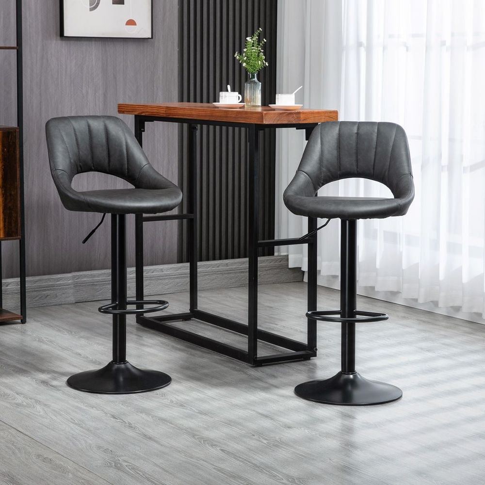 PU Leather Bar Stool Set of 2 - Adjustable Swivel with Footrest