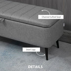Storage Ottoman, Grey Linen Fabric, Steel Legs - Versatile Footstool Bench